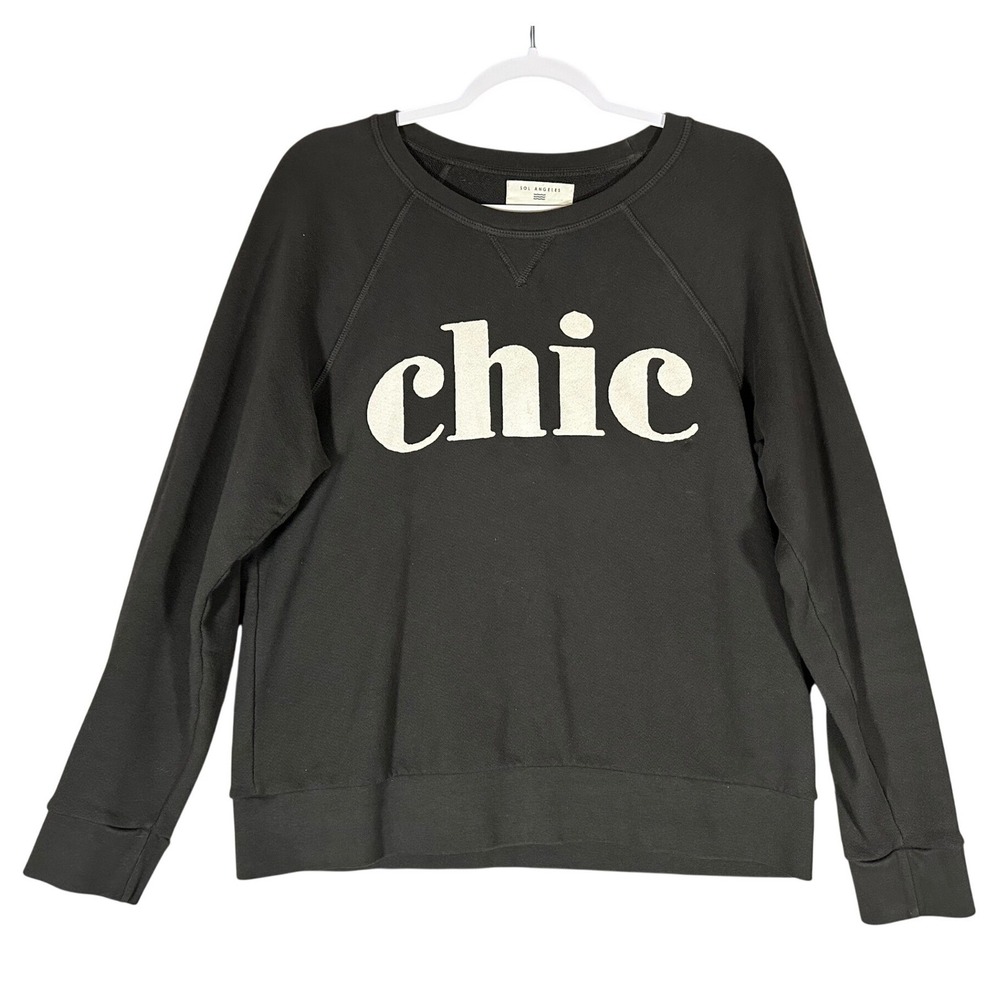 Sol Angeles x‎ Anthropologie Chic Graphic Print Sweatshirt Sz L Black Cotton USA